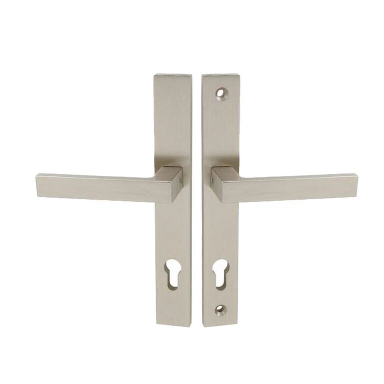 Un maner de siguranță Salvo cu finisaj nichel perlat, ideal pentru uși și ferestre, oferind siguranță și stil.